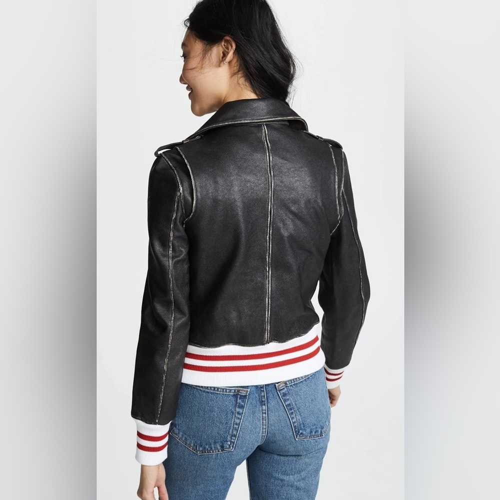 Anine Bing Quinlan Moto Biked Jacket with Varsity Cuffs and Hem - Picture 10 of 12